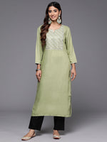 Thumbnail for Indo Era Green Embroidered Straight Kurta - Distacart
