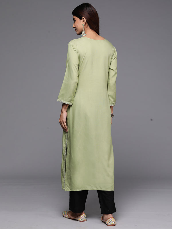 Indo Era Green Embroidered Straight Kurta - Distacart