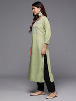 Thumbnail for Indo Era Green Embroidered Straight Kurta - Distacart