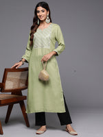 Thumbnail for Indo Era Green Embroidered Straight Kurta - Distacart
