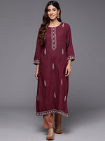 Thumbnail for Indo Era Maroon Embroidered Straight Kurta - Distacart