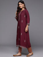 Thumbnail for Indo Era Maroon Embroidered Straight Kurta - Distacart