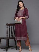Thumbnail for Indo Era Maroon Embellished Straight Kurta - Distacart