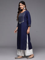 Thumbnail for Indo Era Navy Blue Embroidered Straight Kurta - Distacart