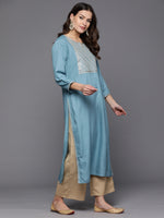 Thumbnail for Indo Era Blue Embroidered Straight Kurta - Distacart