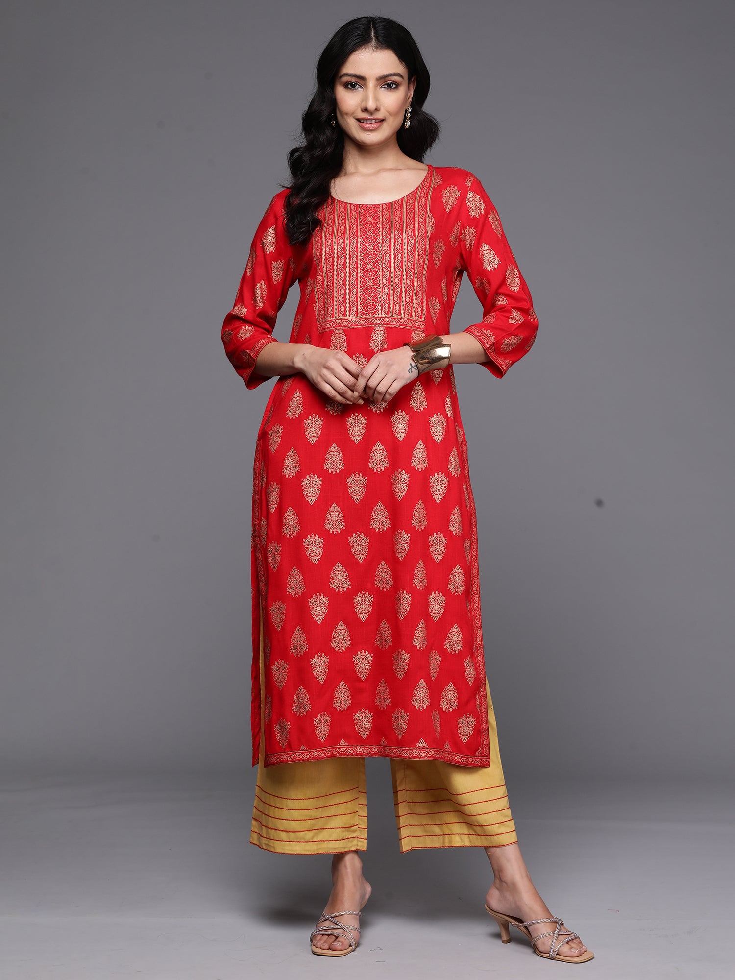 Indo Era Red Printed Straight Kurta - Distacart