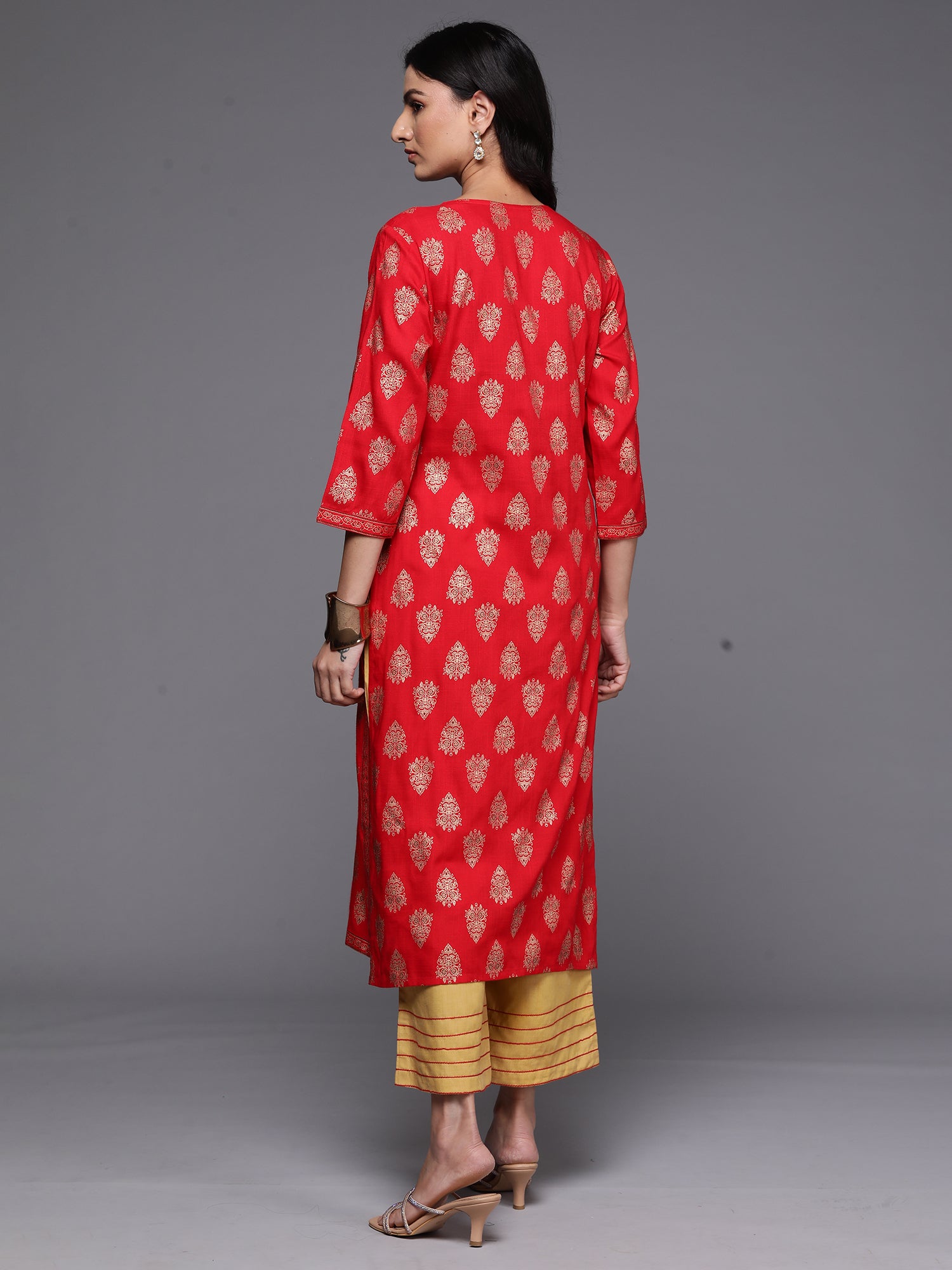 Indo Era Red Printed Straight Kurta - Distacart