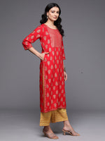 Thumbnail for Indo Era Red Printed Straight Kurta - Distacart
