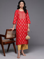 Thumbnail for Indo Era Red Printed Straight Kurta - Distacart