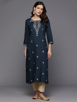 Thumbnail for Indo Era Teal Embroidered Straight Kurta - Distacart