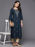 Thumbnail for Indo Era Teal Embroidered Straight Kurta - Distacart