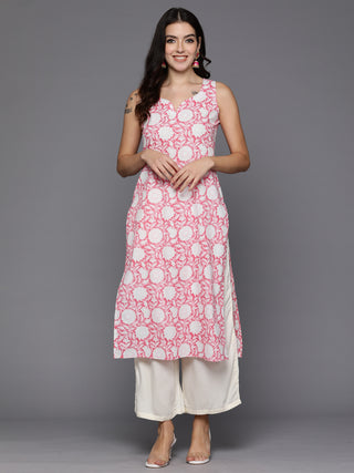 Indo Era Pink Printed Straight Kurta - Distacart