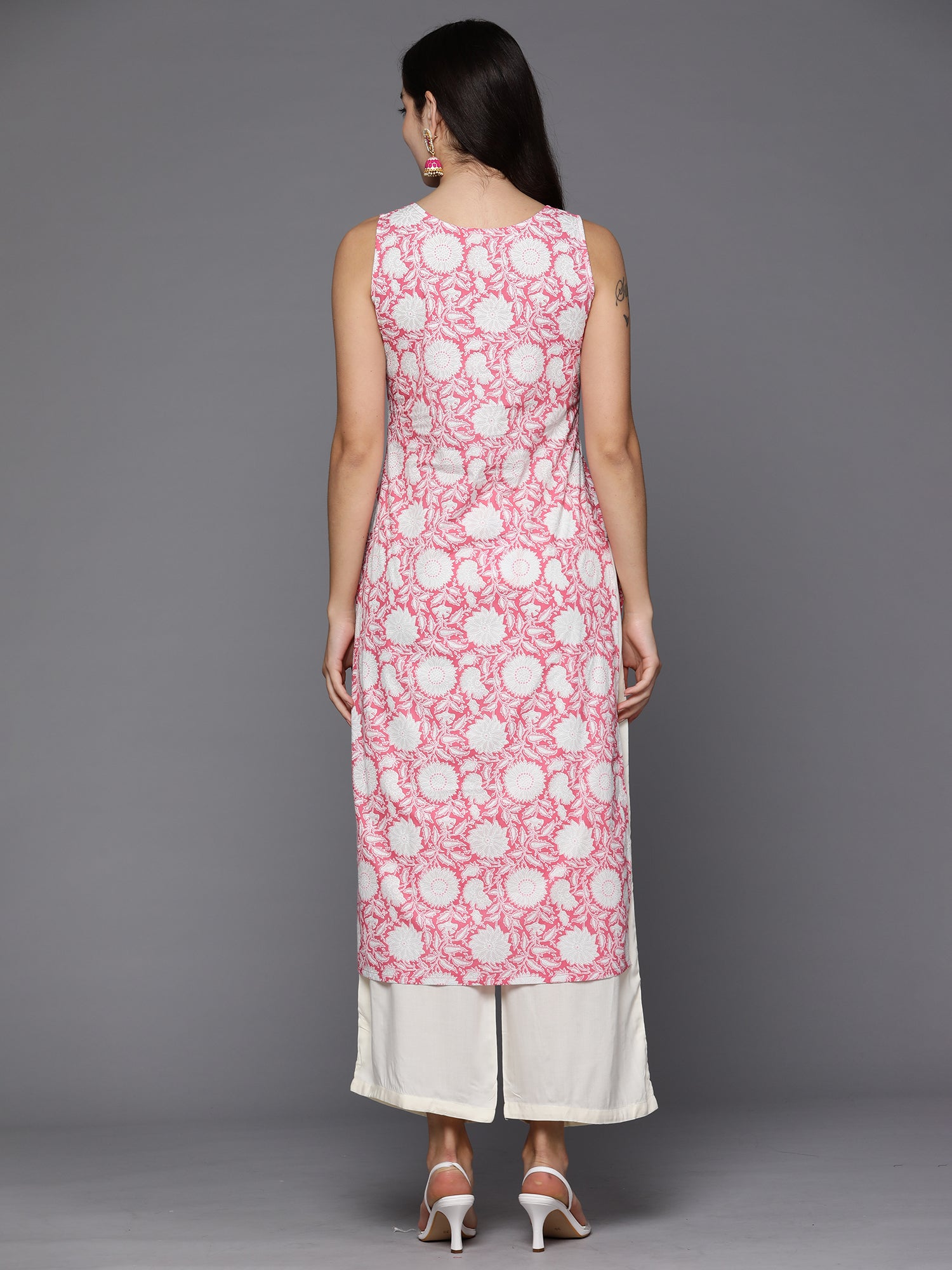 Indo Era Pink Printed Straight Kurta - Distacart