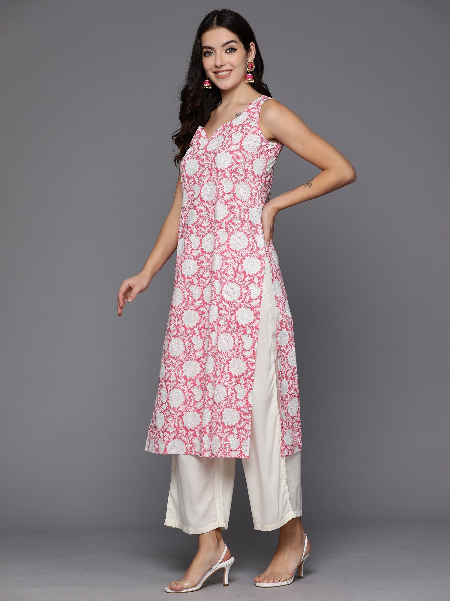Indo Era Pink Printed Straight Kurta - Distacart