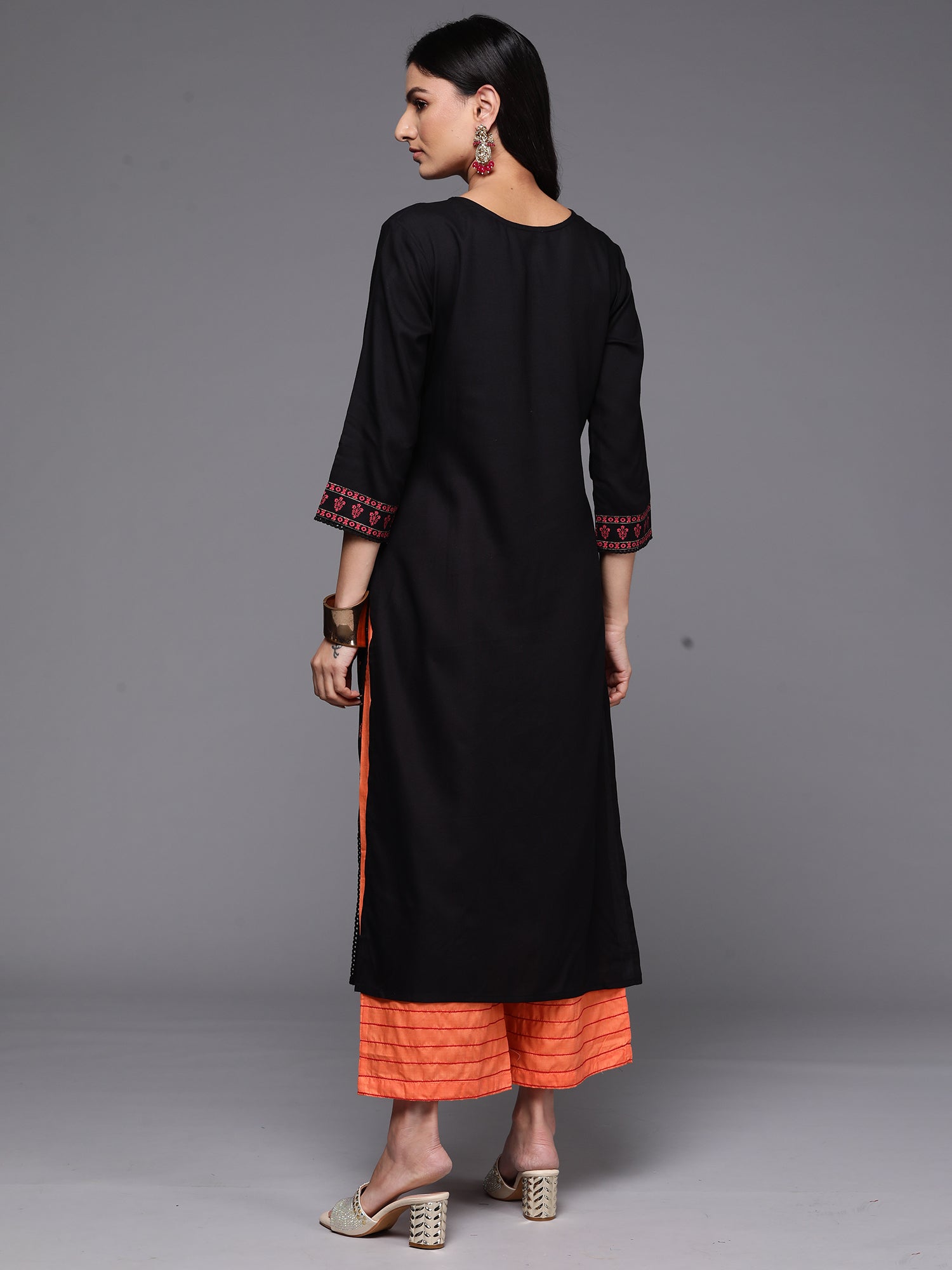 Indo Era Black Printed Straight Kurta - Distacart