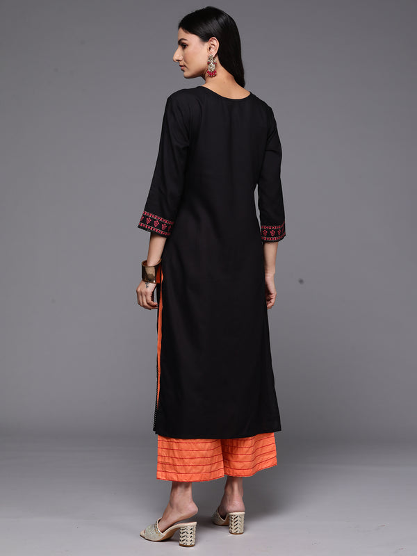 Indo Era Black Printed Straight Kurta - Distacart