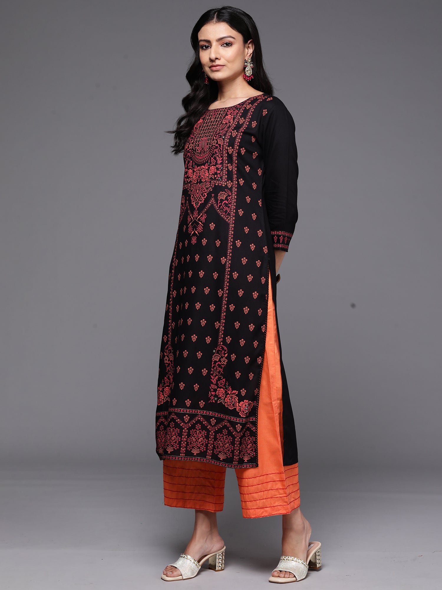 Indo Era Black Printed Straight Kurta - Distacart