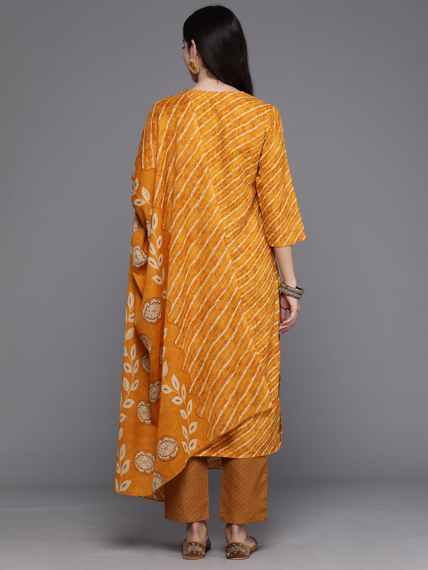 Indo Era Mustard Printed Straight Kurta Trousers With Dupatta set - Distacart