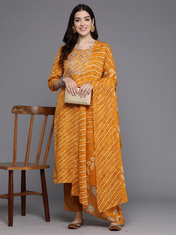Indo Era Mustard Printed Straight Kurta Trousers With Dupatta set - Distacart