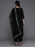 Thumbnail for Indo Era Black Embroidered Straight Kurta Trousers With Dupatta set - Distacart