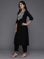 Thumbnail for Indo Era Black Embroidered Straight Kurta Trousers With Dupatta set - Distacart