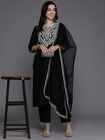 Thumbnail for Indo Era Black Embroidered Straight Kurta Trousers With Dupatta set - Distacart