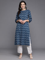 Thumbnail for Indo Era Navy Blue Printed Straight Kurta - Distacart