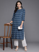 Thumbnail for Indo Era Navy Blue Printed Straight Kurta - Distacart