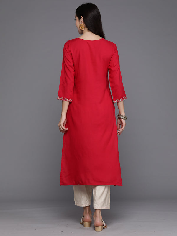 Indo Era Magenta Embroidered Straight Kurta - Distacart