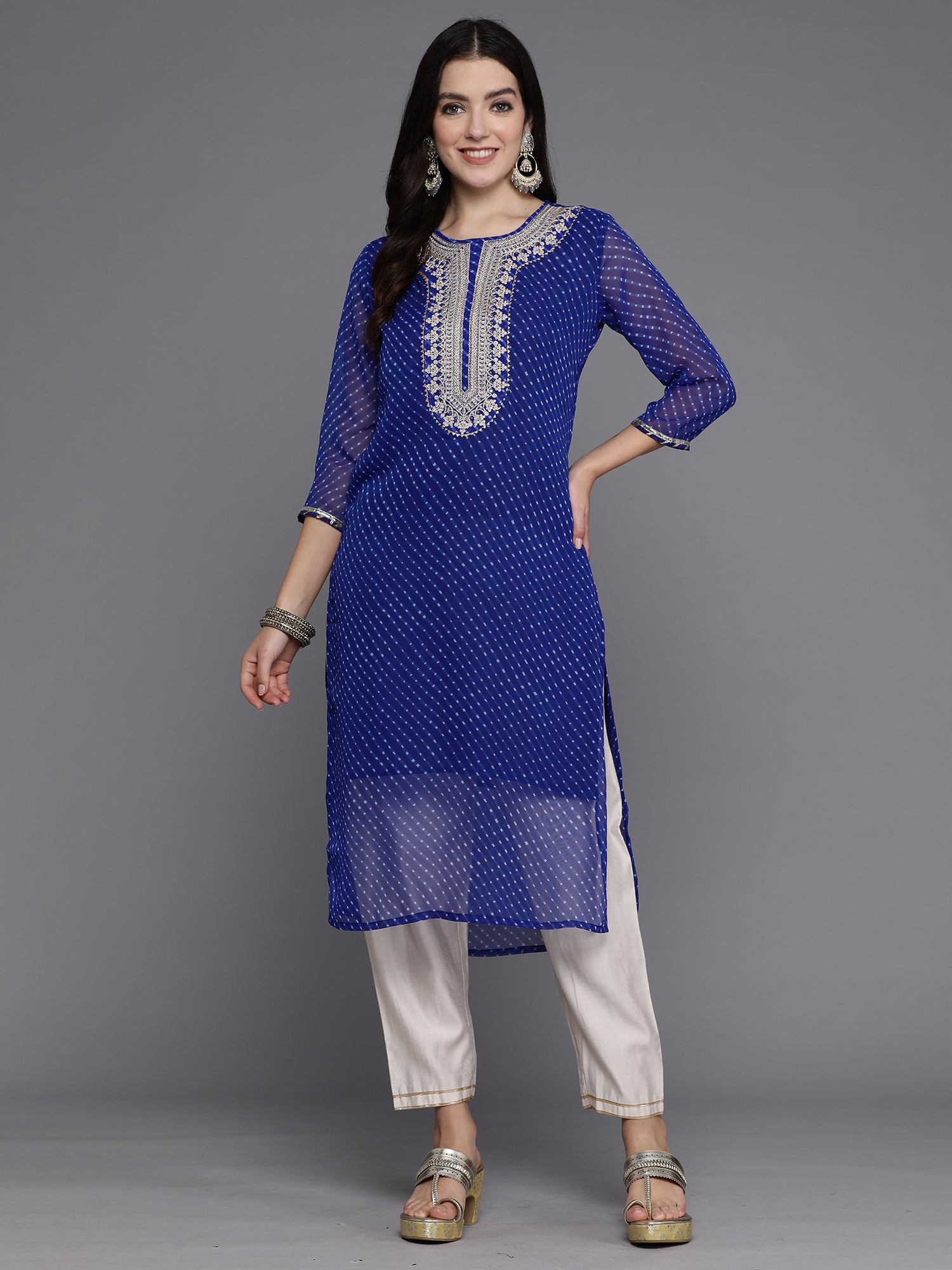 Indo Era Blue Printed Straight Kurta - Distacart