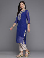 Thumbnail for Indo Era Blue Printed Straight Kurta - Distacart