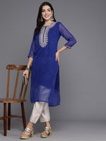Thumbnail for Indo Era Blue Printed Straight Kurta - Distacart