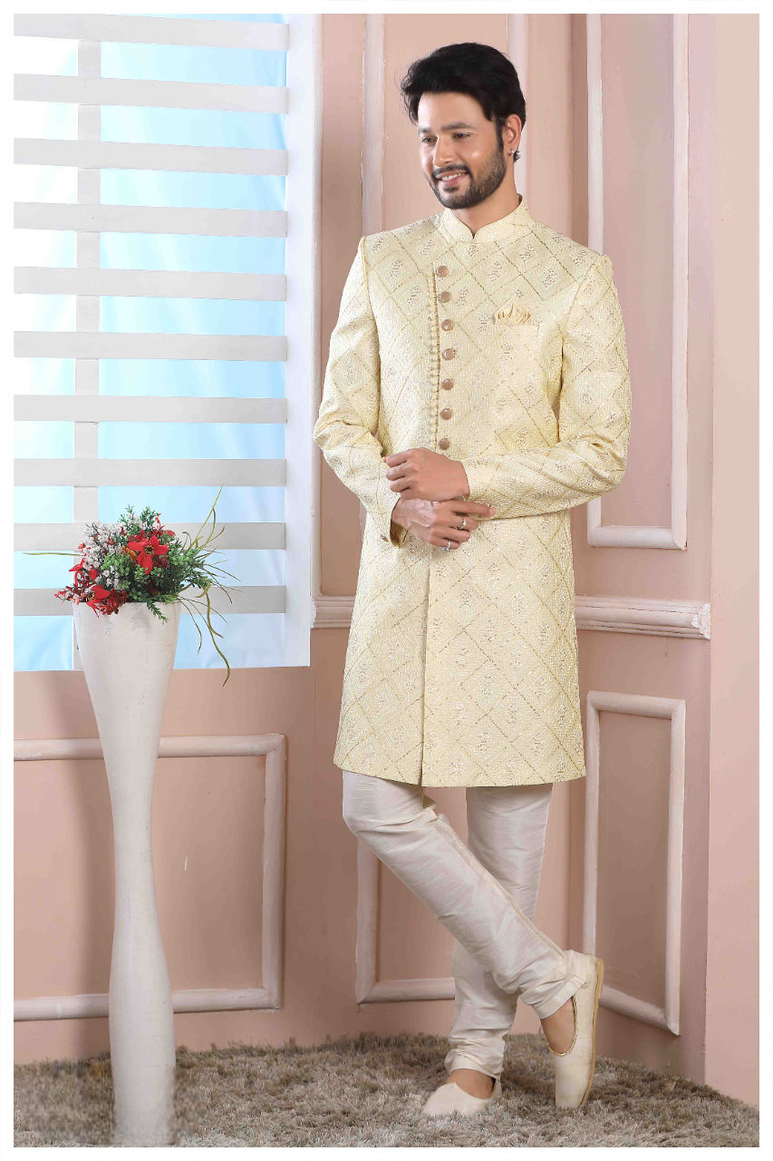 Raivat Ethnic Art Silk Thread Work Indo Western In Yellow Colour - Distacart