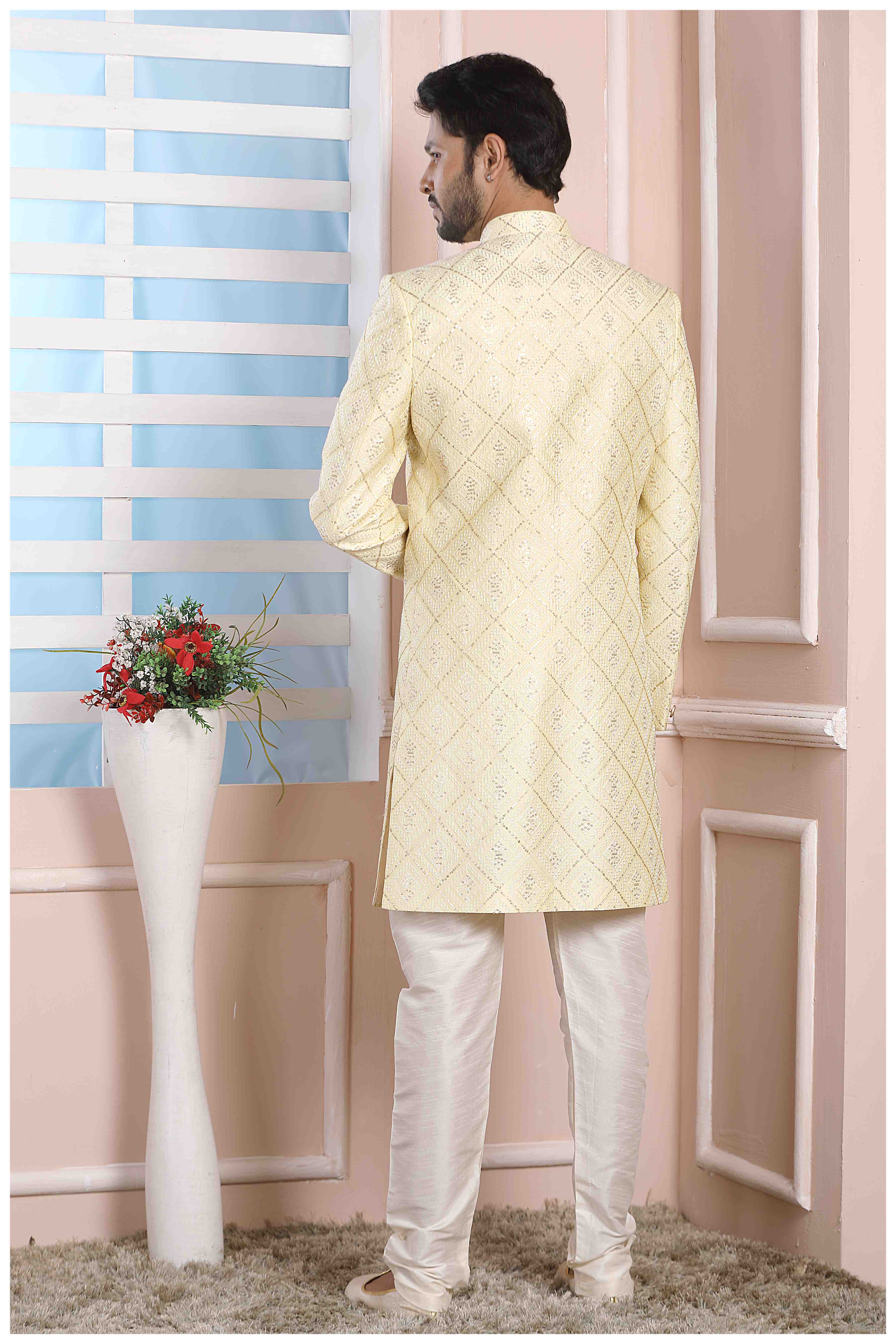 Raivat Ethnic Art Silk Thread Work Indo Western In Yellow Colour - Distacart