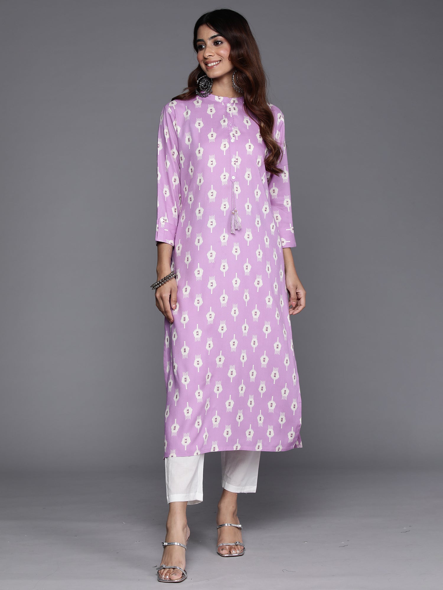 Indo Era Lavender Printed Straight Kurta - Distacart