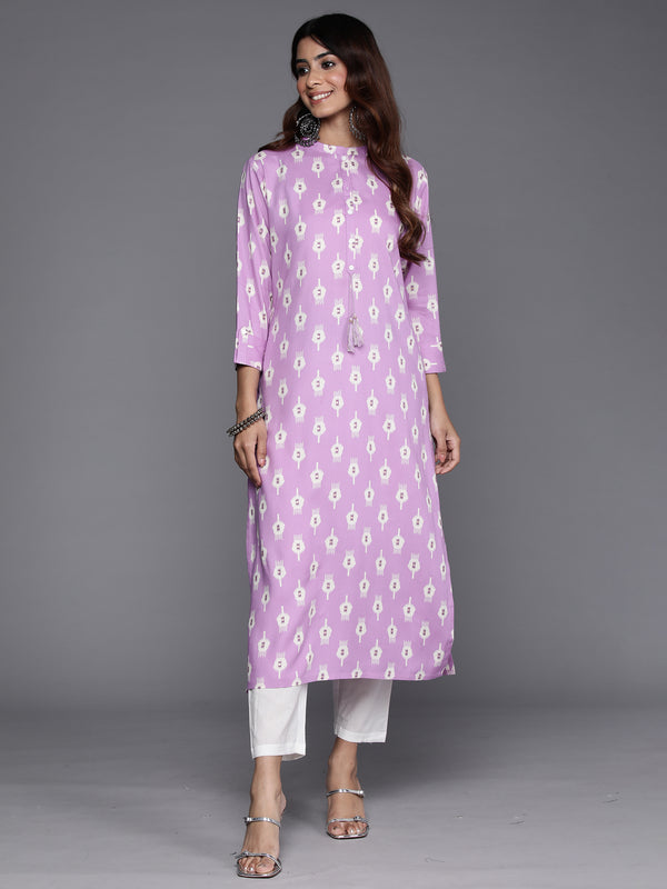 Indo Era Lavender Printed Straight Kurta - Distacart