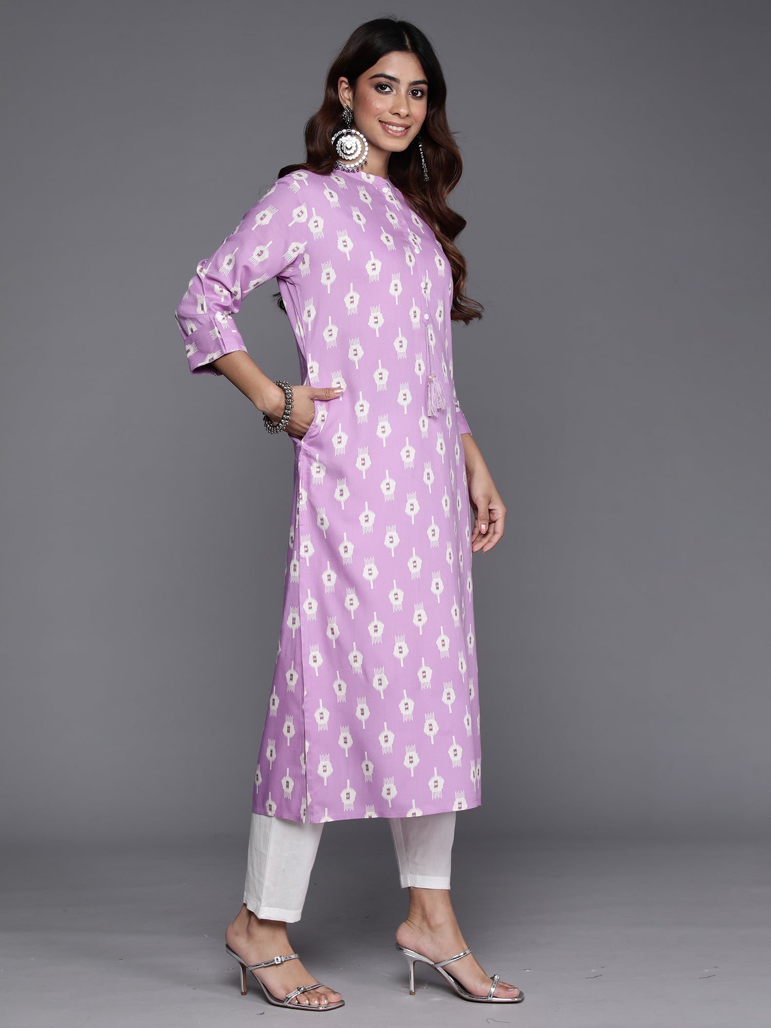Indo Era Lavender Printed Straight Kurta - Distacart