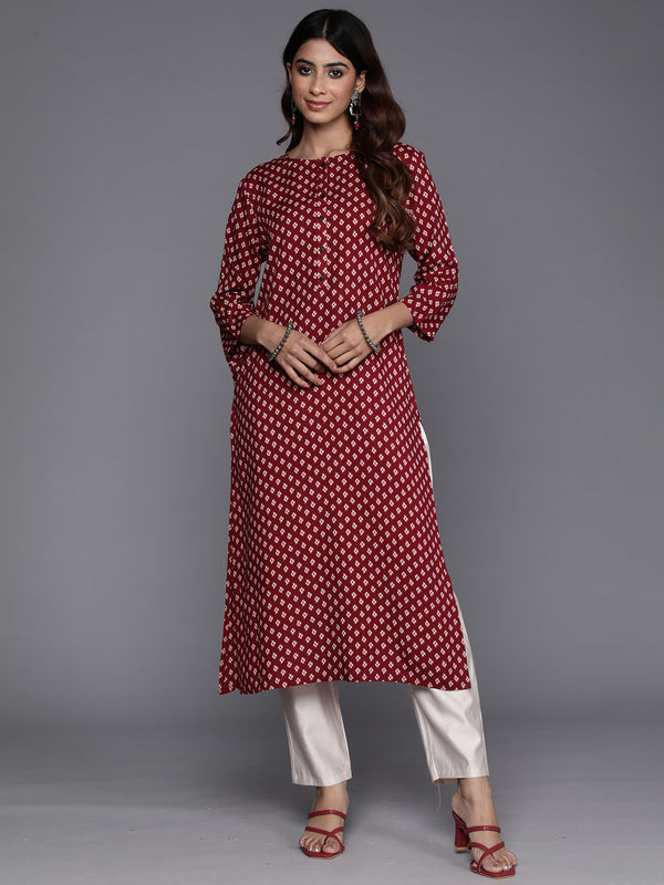 Indo Era Maroon Printed Straight Kurta - Distacart