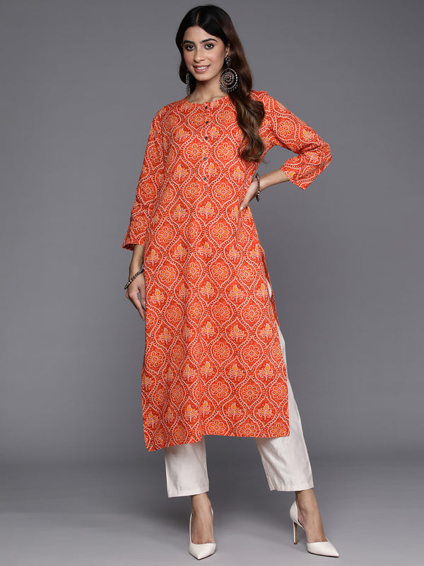 Indo Era Orange Printed Straight Kurta - Distacart