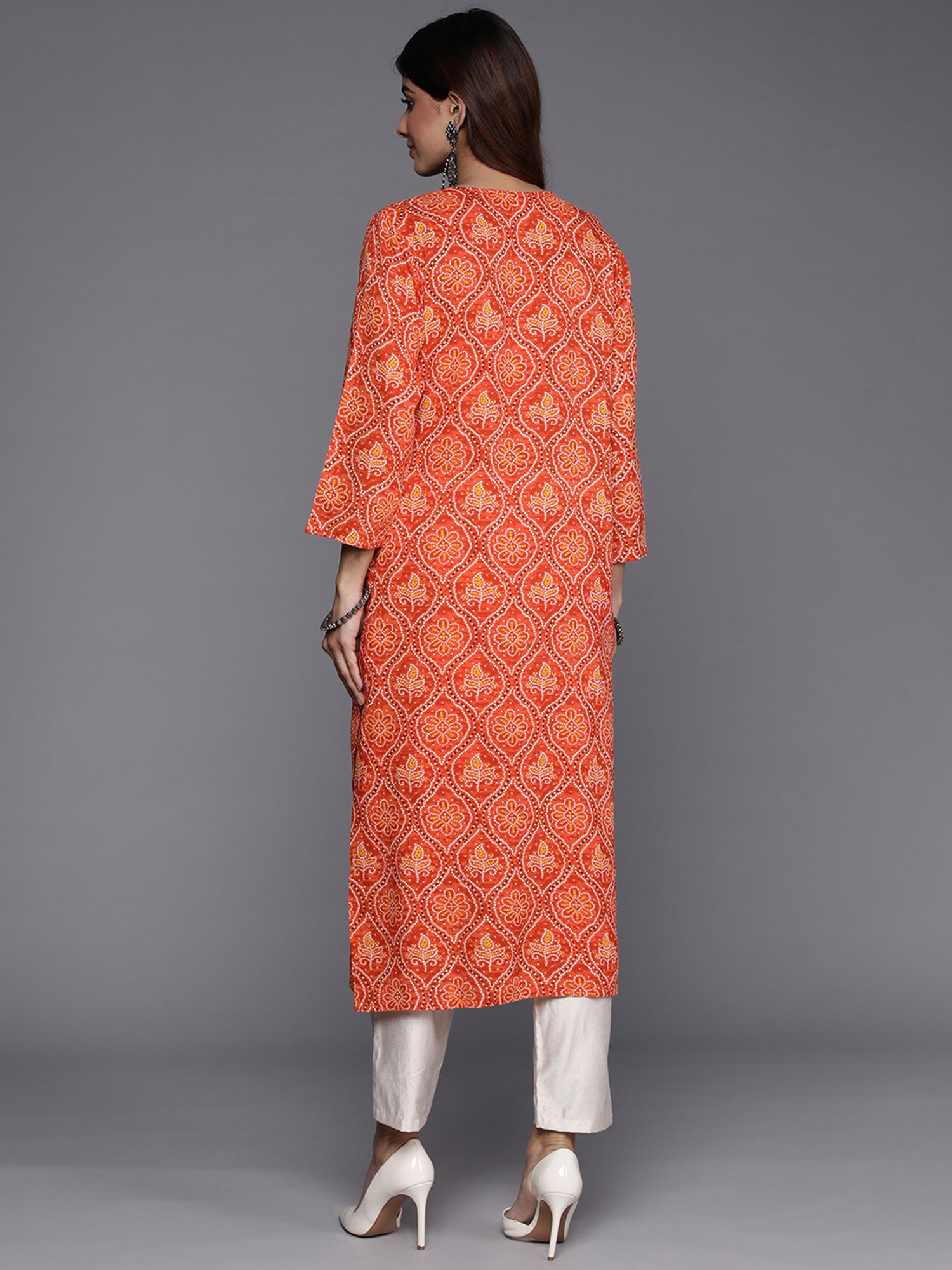 Indo Era Orange Printed Straight Kurta - Distacart