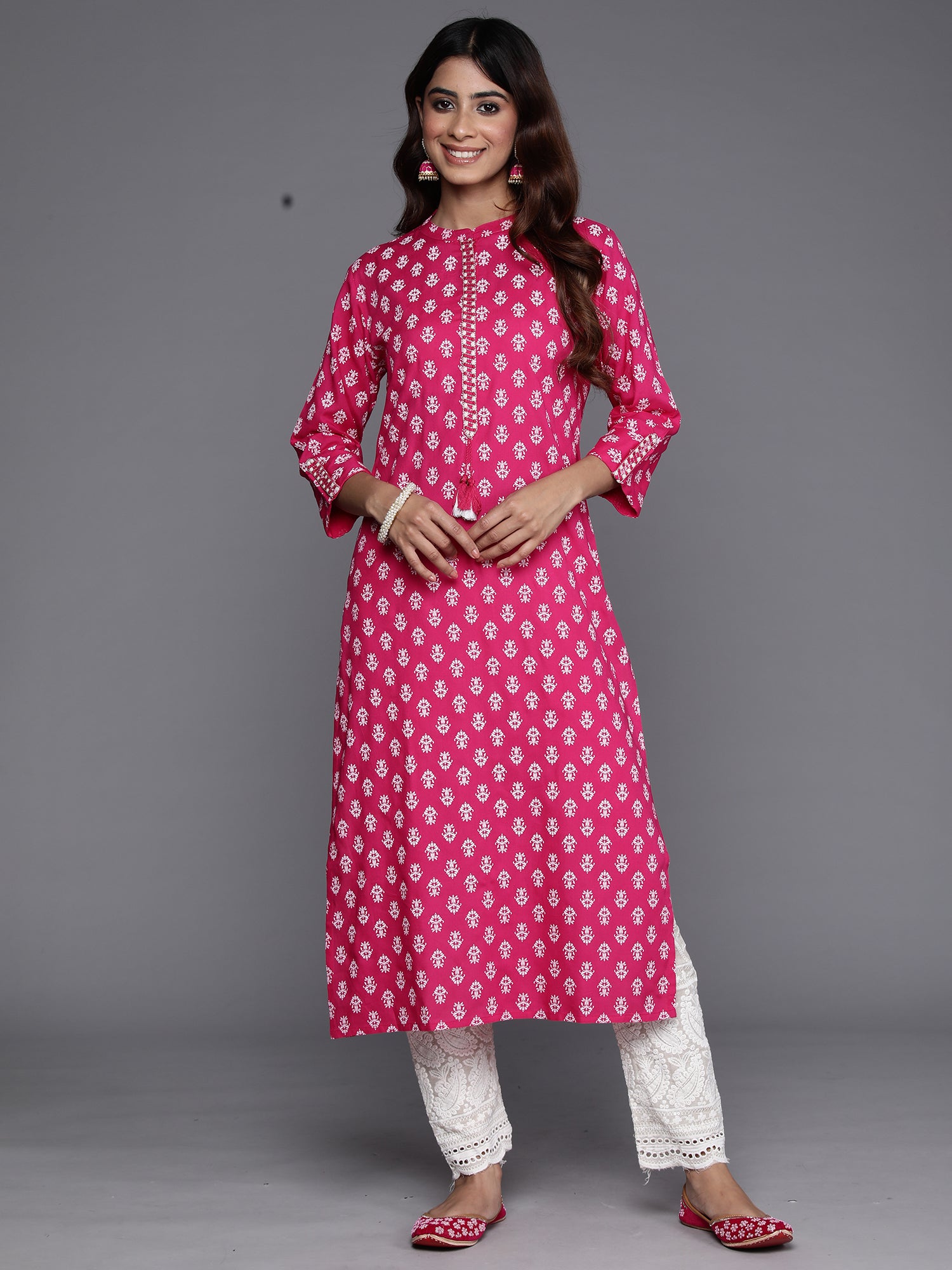 Indo Era Pink Printed Straight Kurta - Distacart