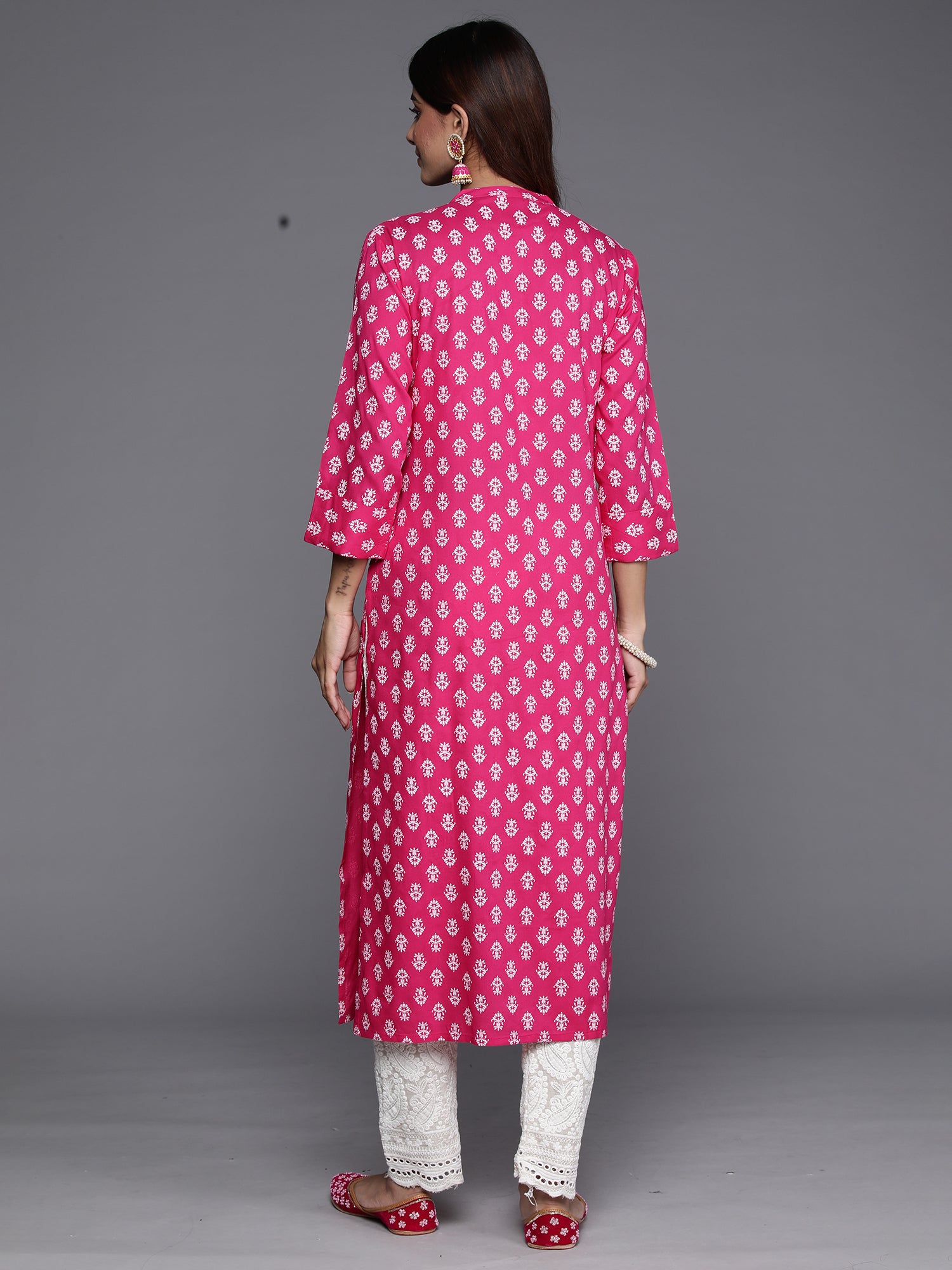 Indo Era Pink Printed Straight Kurta - Distacart