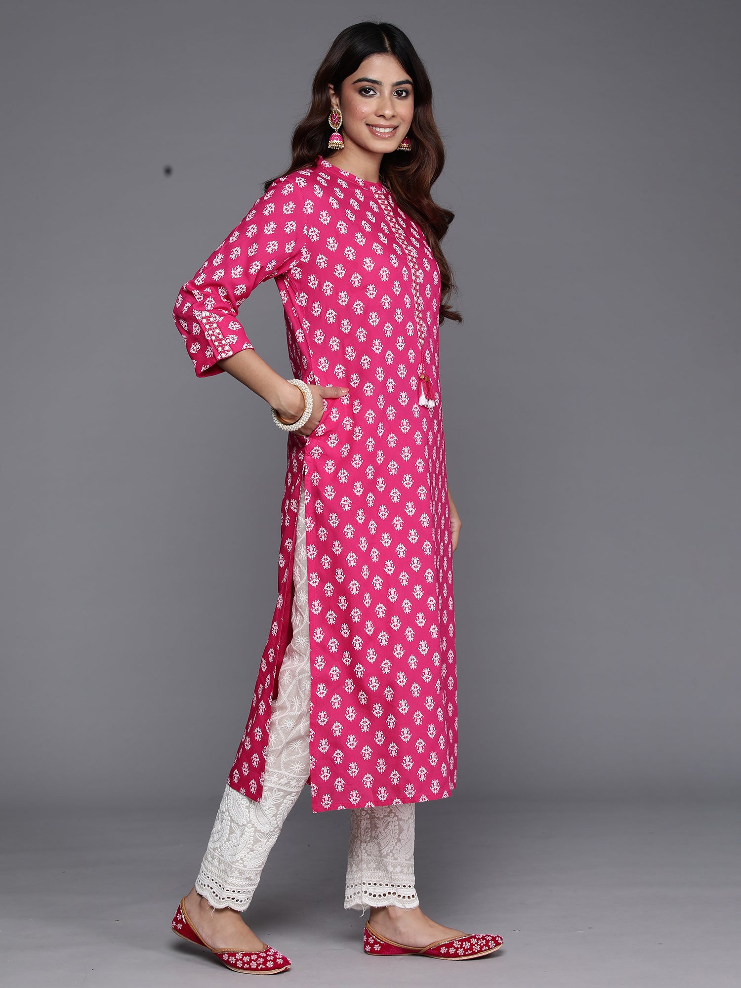 Indo Era Pink Printed Straight Kurta - Distacart