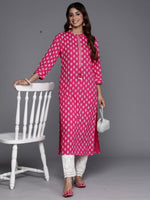 Thumbnail for Indo Era Pink Printed Straight Kurta - Distacart