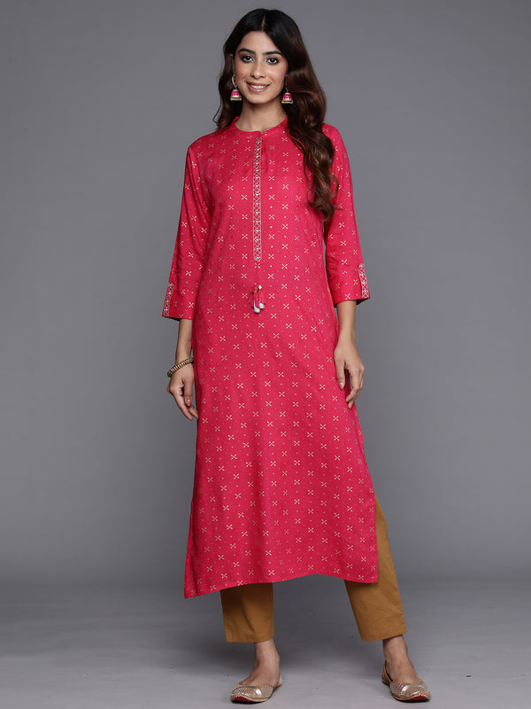 Indo Era Pink Printed Straight Kurta - Distacart