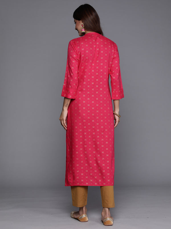 Indo Era Pink Printed Straight Kurta - Distacart