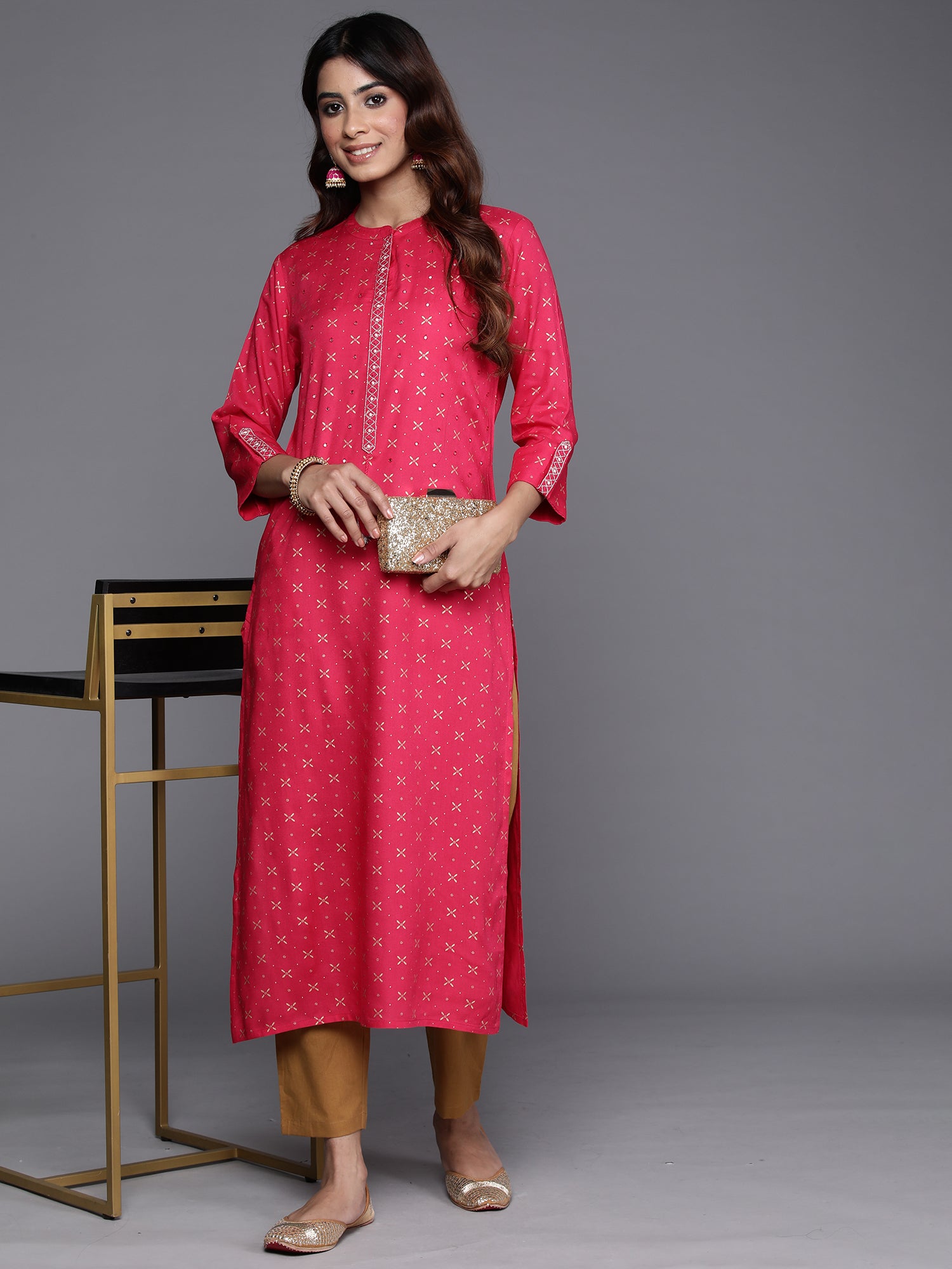 Indo Era Pink Printed Straight Kurta - Distacart