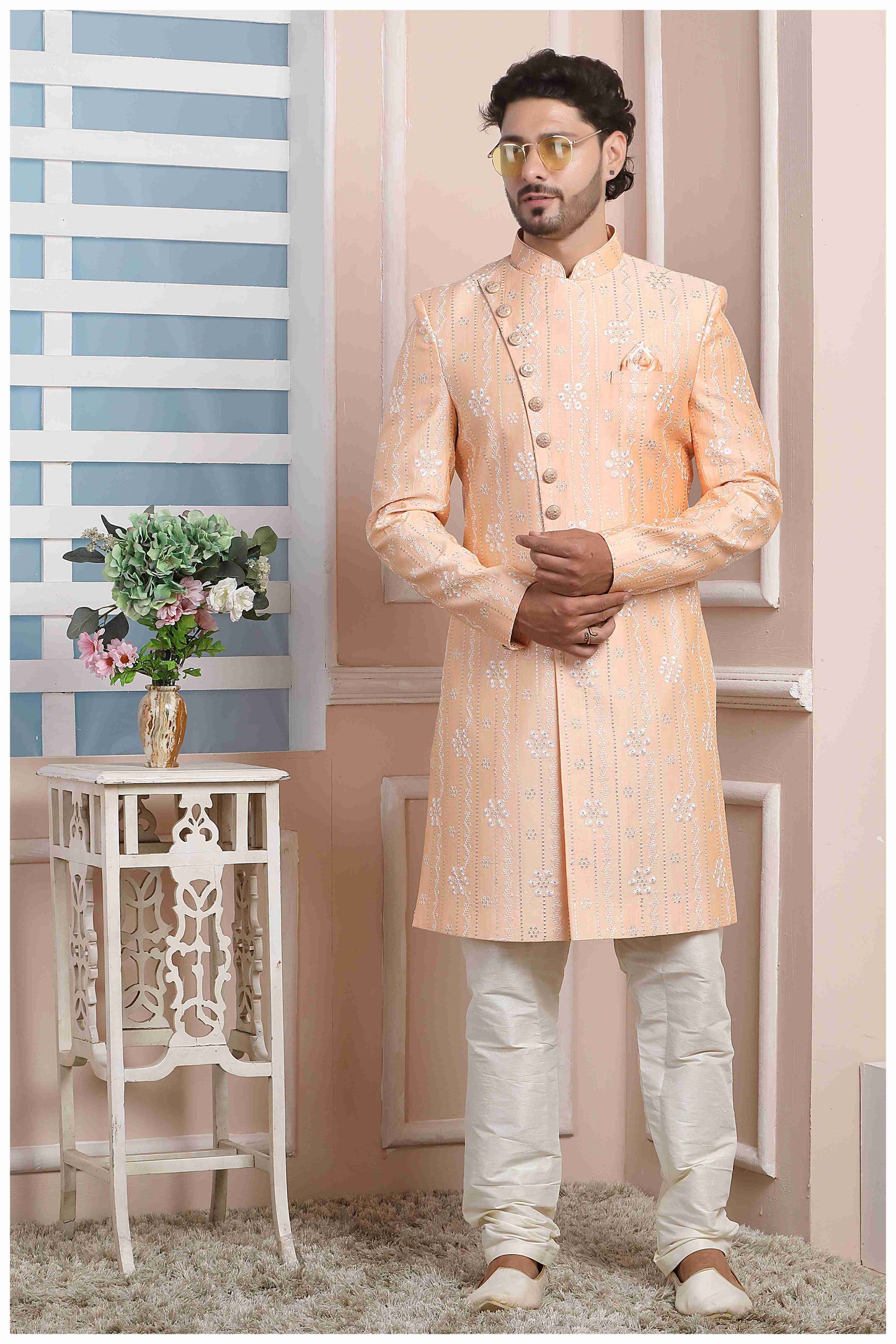 Raivat Ethnic Art Silk Thread Work Indo Western In Peach Colour - Distacart