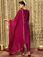 Thumbnail for Indo Era Magenta Embroidered Straight Kurta Trousers With Dupatta set - Distacart