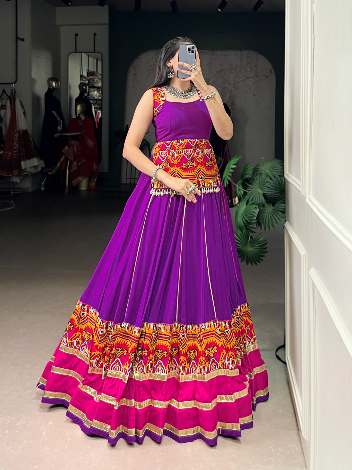Lorenvalley Fashion Purple Pure Rayon Gamthi Work And Embossed Design With Gota Patti Lace Touch Up Lehenga Choli